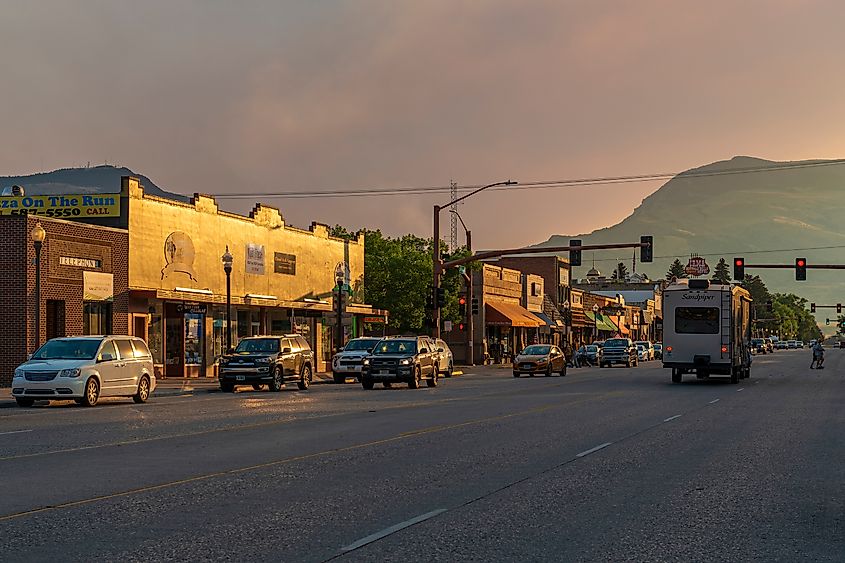 The Main Street in downtown Cody, Wyoming.